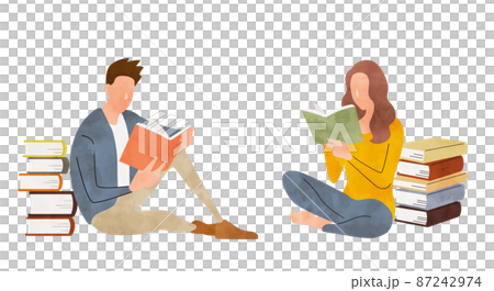 ベクターイラスト素材：読書を楽しむ人物、男女、カップル 87242974