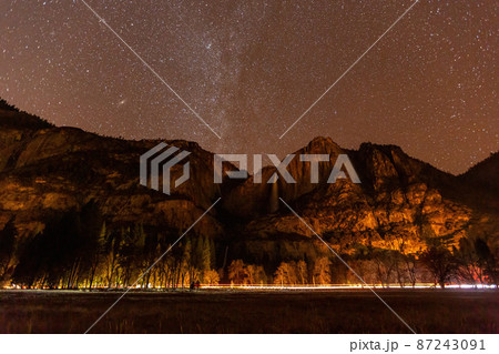 Night view of the upper Yosemite Falls of Yosemite National Park Night view of the upper Yosemite Falls of Yosemite National Park 87243091