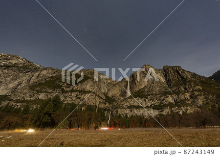 Night view of the upper Yosemite Falls of Yosemite National Park 87243149