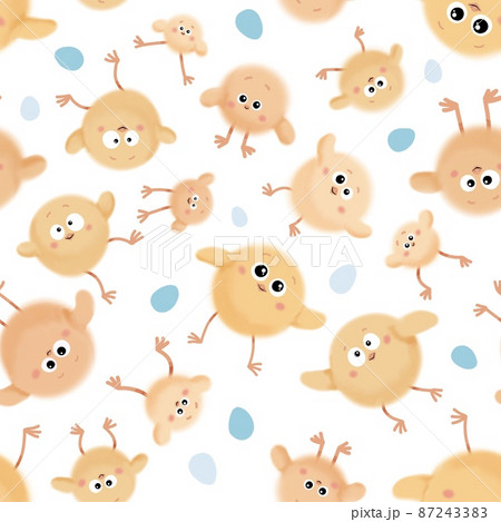 Seamless pattern with chicks, chicken, egg, Easter Seamless pattern with chicks, chicken, egg, Easter 87243383