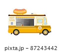 Hot dog food truck. Amusement park food market. Flat vector illustration. 87243442