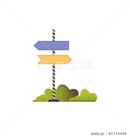 Signpost in the bushes. Flat illustration isolated on white background. Amusement park concept. 87243446