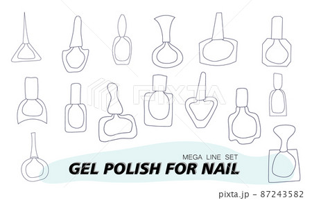 A set of jars for gel polish in lines. The silhouette of a nail polish jar. Objects and materials for a beauty and fashion salon. Vector illustration. 87243582