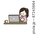 赤ちゃんを抱えながらテレワークをする女性 87243664