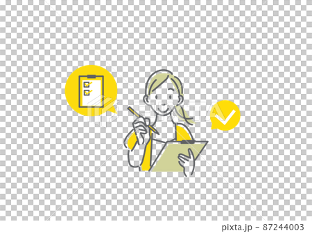 問診票に記入する女性　シンプルでお洒落な線画イラスト 87244003