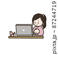 泣く赤ちゃんを抱えながら仕事をする女性 87244719