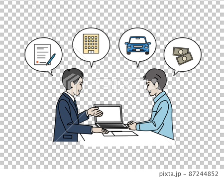 保険の相談　契約　物件探し　不動産屋　相談する男性　お客　金融　イラスト 87244852