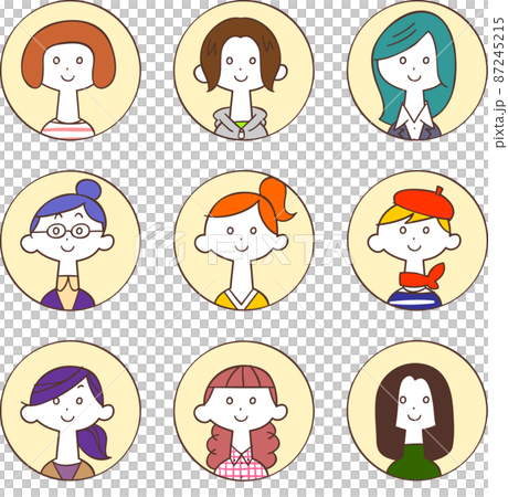 9 個年輕女性的圖標被圓圈 1 包圍 9 個年輕女性的圖標被圓圈 1 包圍 87245215