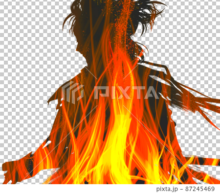 メラメラ燃える心の炎と斬りつける浪人サムライ役の歌舞伎役者 メラメラ燃える心の炎と斬りつける浪人サムライ役の歌舞伎役者 87245469