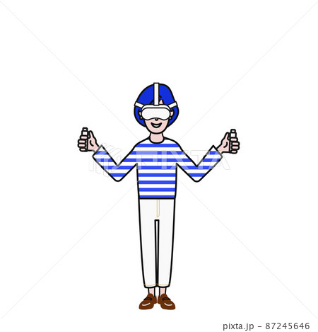笑顔でvrゴーグルとコントローラーを持つ人のイラスト素材