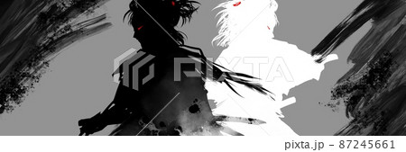 殺陣抜刀戦に臨む切り絵風若侍の手描きイラスト 殺陣抜刀戦に臨む切り絵風若侍の手描きイラスト 87245661