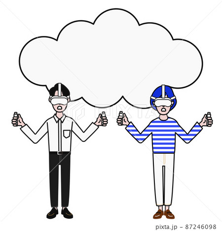 笑顔でvrゴーグルとコントローラーを持つ人のイラスト素材