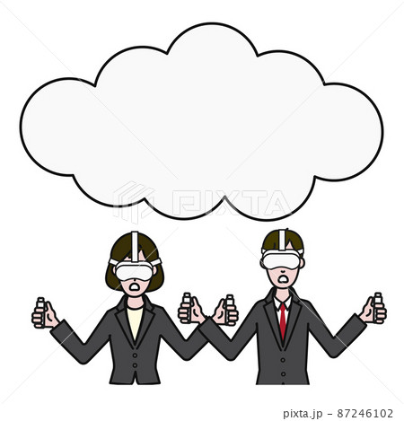 笑顔でvrゴーグルとコントローラーを持つ人のイラスト素材