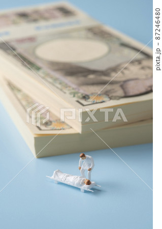 お金（お札）とミニチュアの医者 87246480