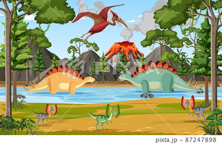 Dinosaur in prehistoric forest scene 87247898