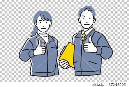 人物 グッドポーズをする作業着の男女 87248005