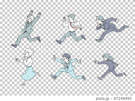 A businessman running vigorously, a comical handwritten person illustration, a simple coloring on a vector line drawing 87248995