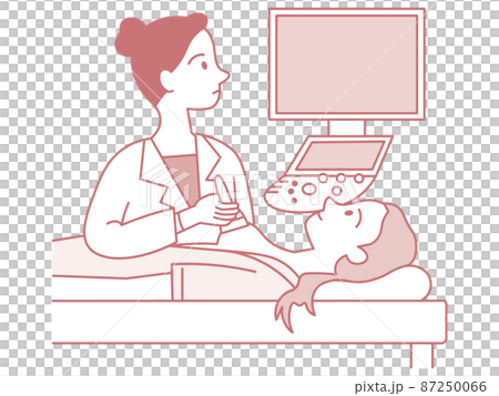 Ultrasonography, a shirtless woman undergoing breast echo examination, breast cancer examination, gynecological examination, pink Ultrasonography, a shirtless woman undergoing breast echo examination, breast cancer examination, gynecological examination, pink 87250066