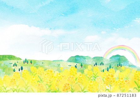 菜の花畑 背景素材 水彩イラスト 菜の花畑 背景素材 水彩イラスト 87251183