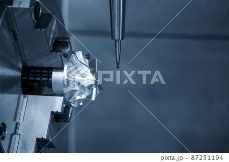 The  4-axis  machining center cutting the turbocharger parts with solid ball end mill tool. 87251194