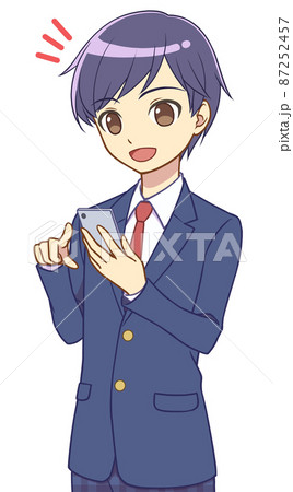 スマホを操作するブレザーの男の子 スマホを操作するブレザーの男の子 87252457