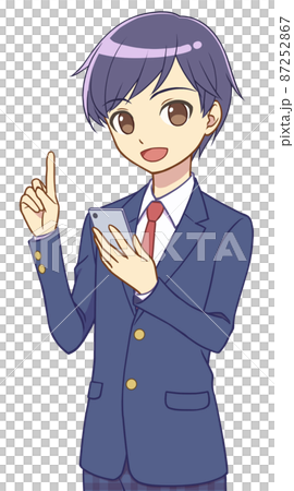 Blazer boy with a smartphone pointing Blazer boy with a smartphone pointing 87252867