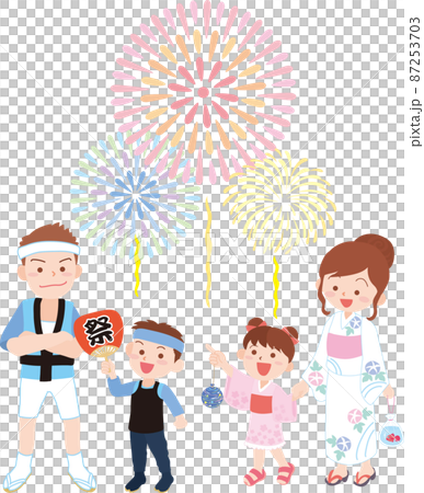 夏祭りのイメージ_花火と人物4人 夏祭りのイメージ_花火と人物4人 87253703