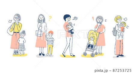 複数のママと子供　困った表情　全身　セット 87253725