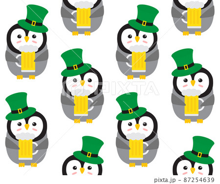 Vector seamless pattern of flat penguin leprechaun 87254639