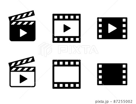 カチンコと映画フィルムのアイコン素材セット 87255002