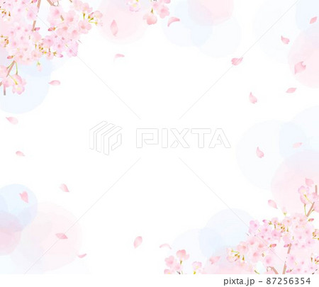 かわいい薄いピンク色の桜の花と花びら春のピンクの壁紙に白バックのフレームベクター素材イラストのイラスト素材