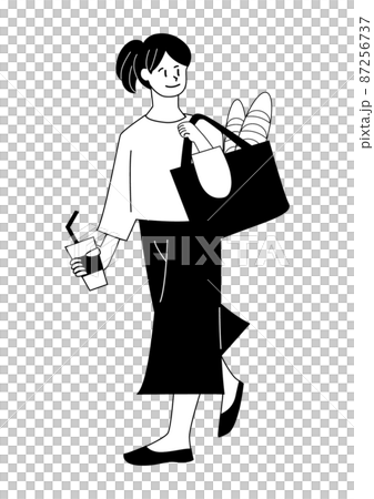 バッグを持って歩く女性のイラスト 87256737
