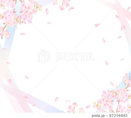 美しい水彩画風淡いピンク色の桜の花と花びら春の白バックのフレームベクター素材イラストのイラスト素材