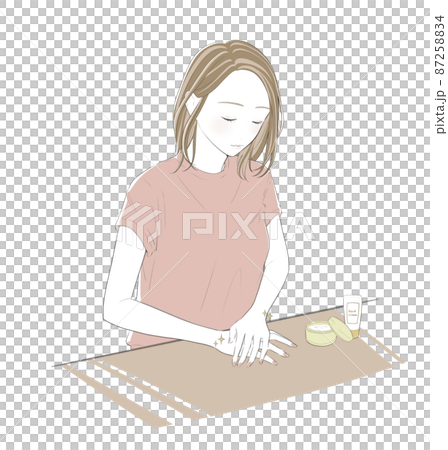 一個女人在手上塗護手霜的插圖 87258834
