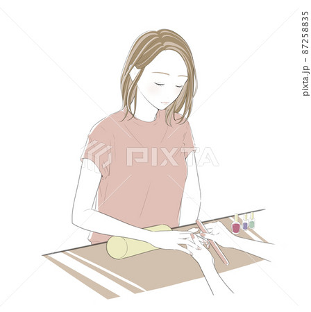 ネイルサロンでネイルケアしてもらう女性のイラスト 87258835