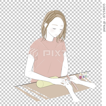 ネイルサロンでネイルケアしてもらう女性のイラスト 87258835
