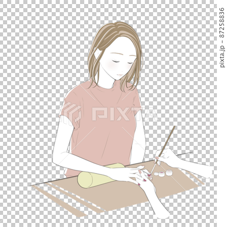 ネイルサロンでネイルしてもらう女性のイラスト 87258836