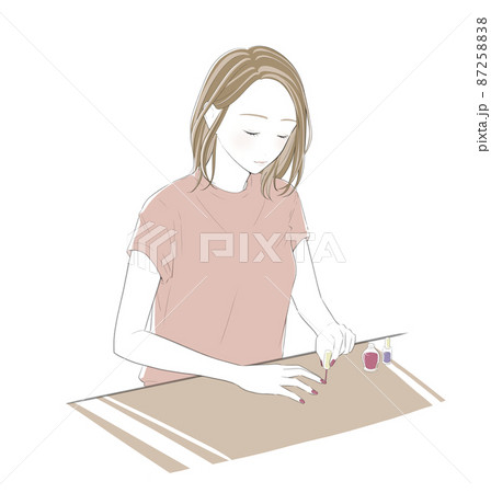 セルフネイルを楽しむ女性のイラスト 87258838