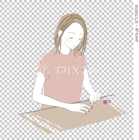 セルフネイルを楽しむ女性のイラスト 87258838