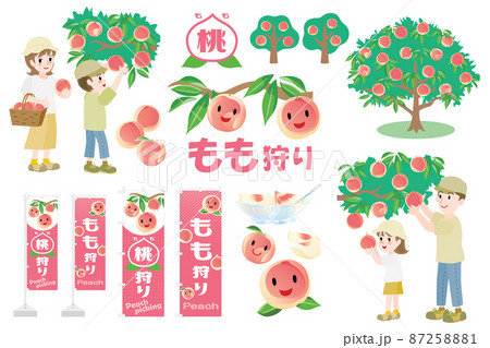 桃狩りのセットイラスト 87258881