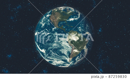 Planet earth globe view from spaceflight with realistic earth surface from space 87259830