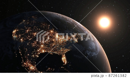 Planet earth with realistic geography surface and orbital 3D cloud atmosphere Planet earth with realistic geography surface and orbital 3D cloud atmosphere 87261382