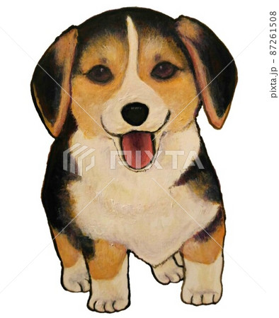 垂れ耳の黒コーギーの子犬のイラスト素材