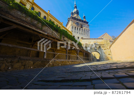Clock tower in Sighisoara is historical landmark Clock tower in Sighisoara is historical landmark 87261794