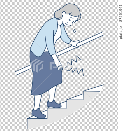 膝の痛みで階段を上れないシニア女性 87261941
