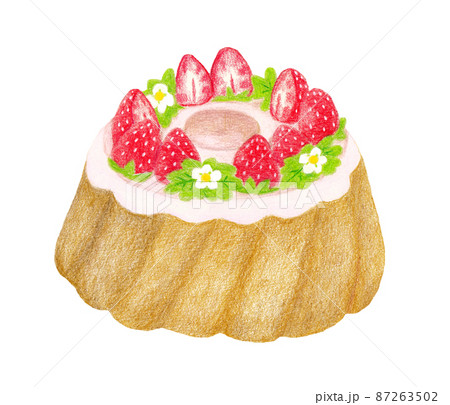 色鉛筆画のかわいいシフォンケーキのイラスト素材