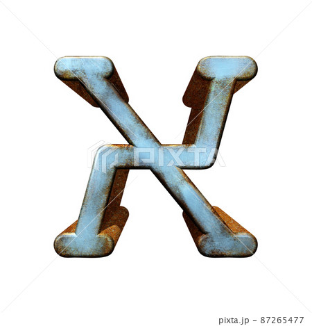 Old blue metallic letter.Rusty surface.3D illustration.Art font. 87265477