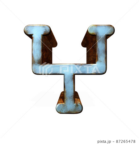 Old blue metallic letter.Rusty surface.3D illustration.Art font. Old blue metallic letter.Rusty surface.3D illustration.Art font. 87265478