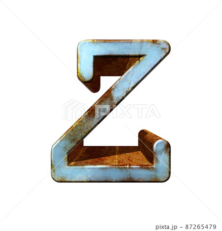 Old blue metallic letter.Rusty surface.3D illustration.Art font. 87265479