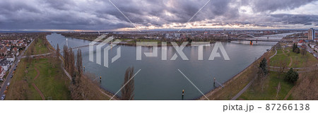 Drone panorama over the Rhain and the French city of Strasbourg during the day with cloudy sky 87266138